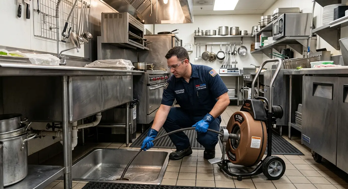 Commercial drain cleaning service in a restaurant kitchen in Lansing